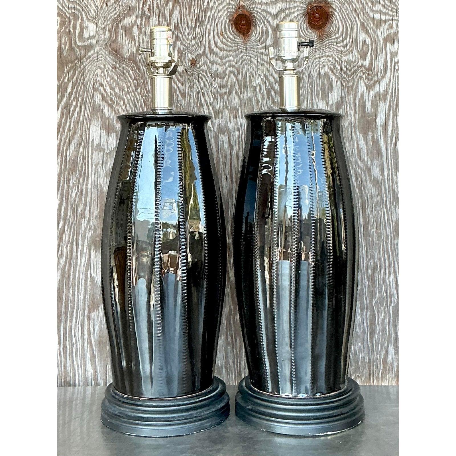 Italiano Lampade da tavolo vintage in ceramica smaltata di Vietri - Una coppia in vendita