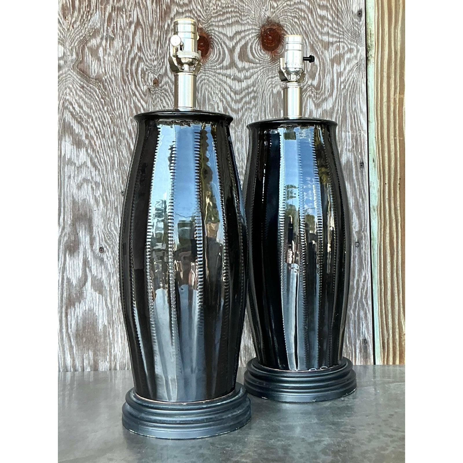 Metallo Lampade da tavolo vintage in ceramica smaltata di Vietri - Una coppia in vendita