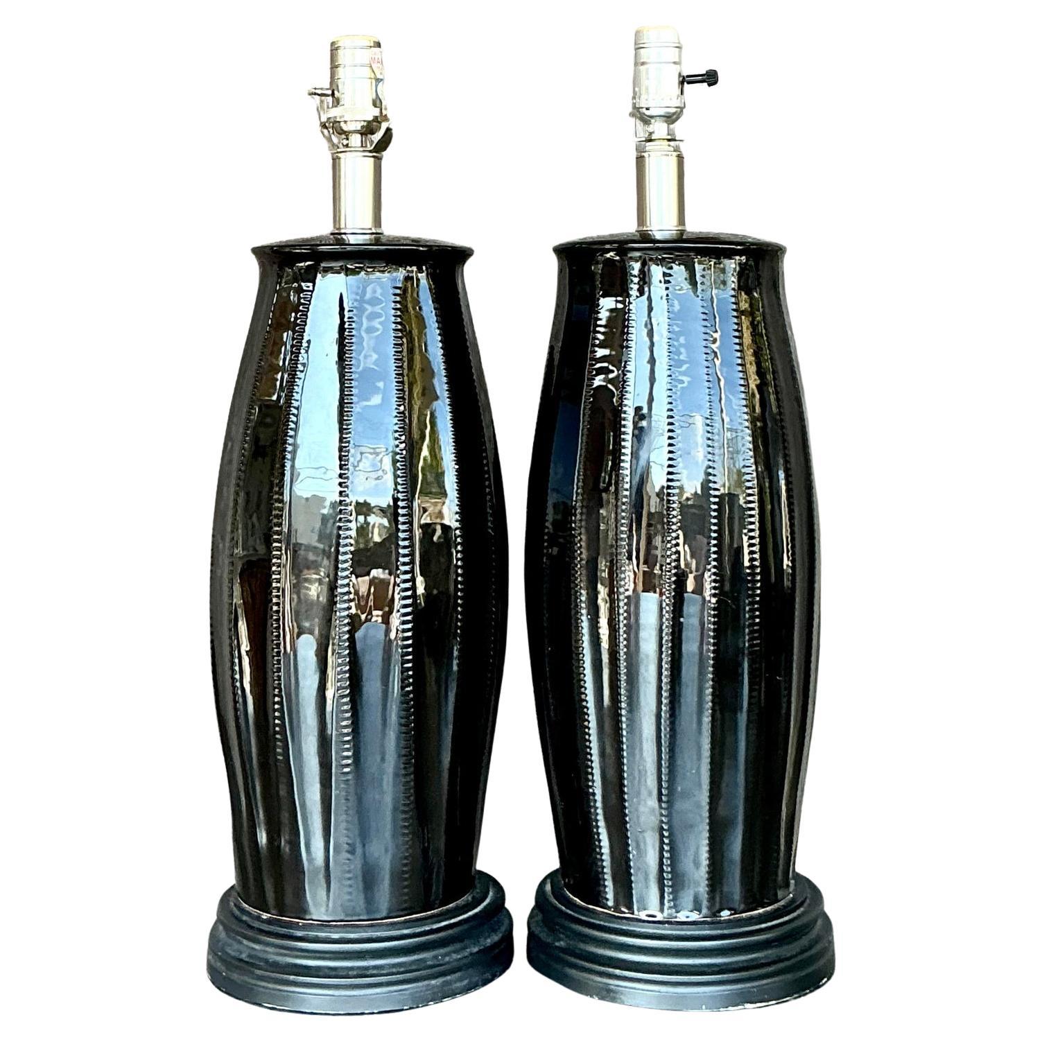 Lampade da tavolo vintage in ceramica smaltata di Vietri - Una coppia in vendita