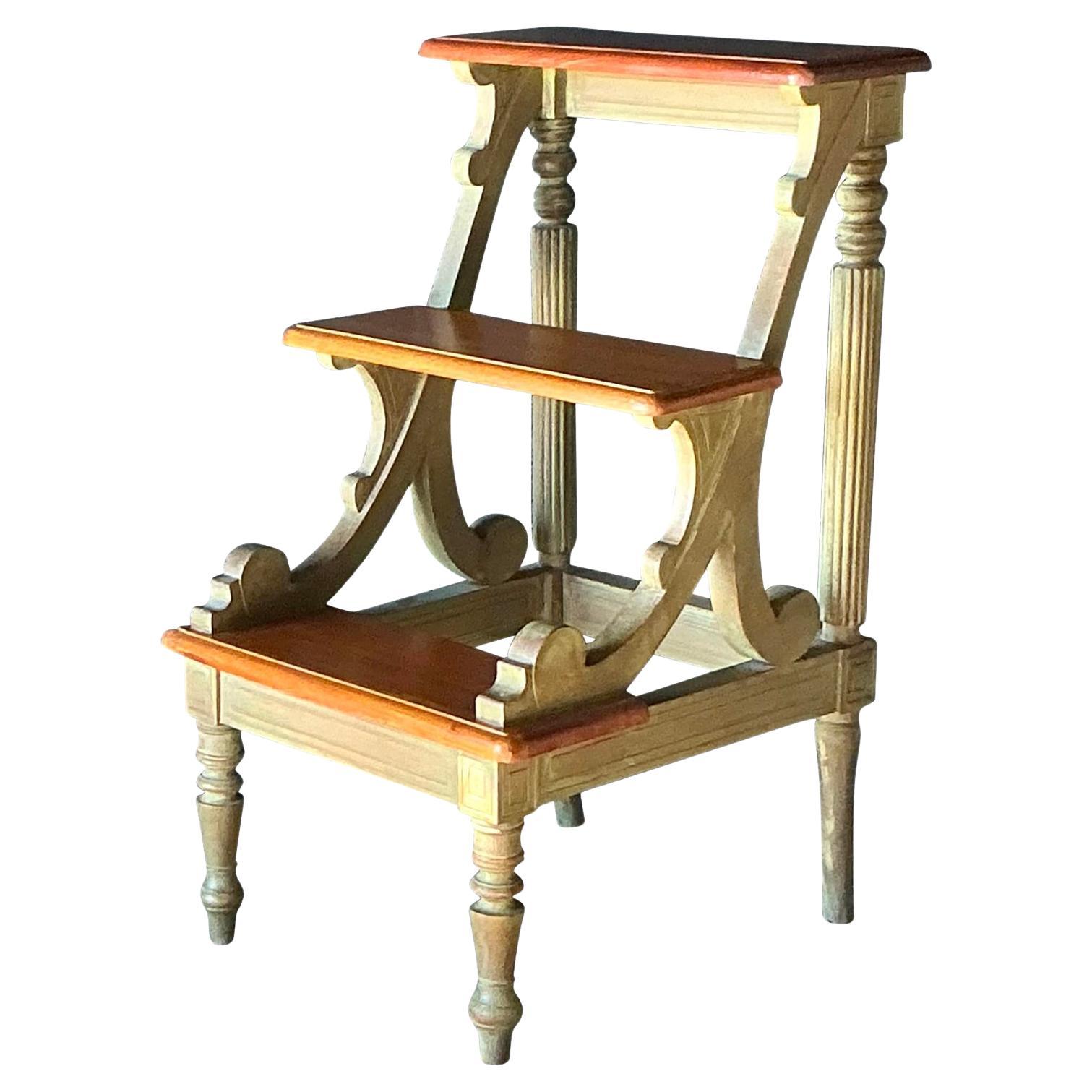 Vintage Regency Washed Wood Library Steps