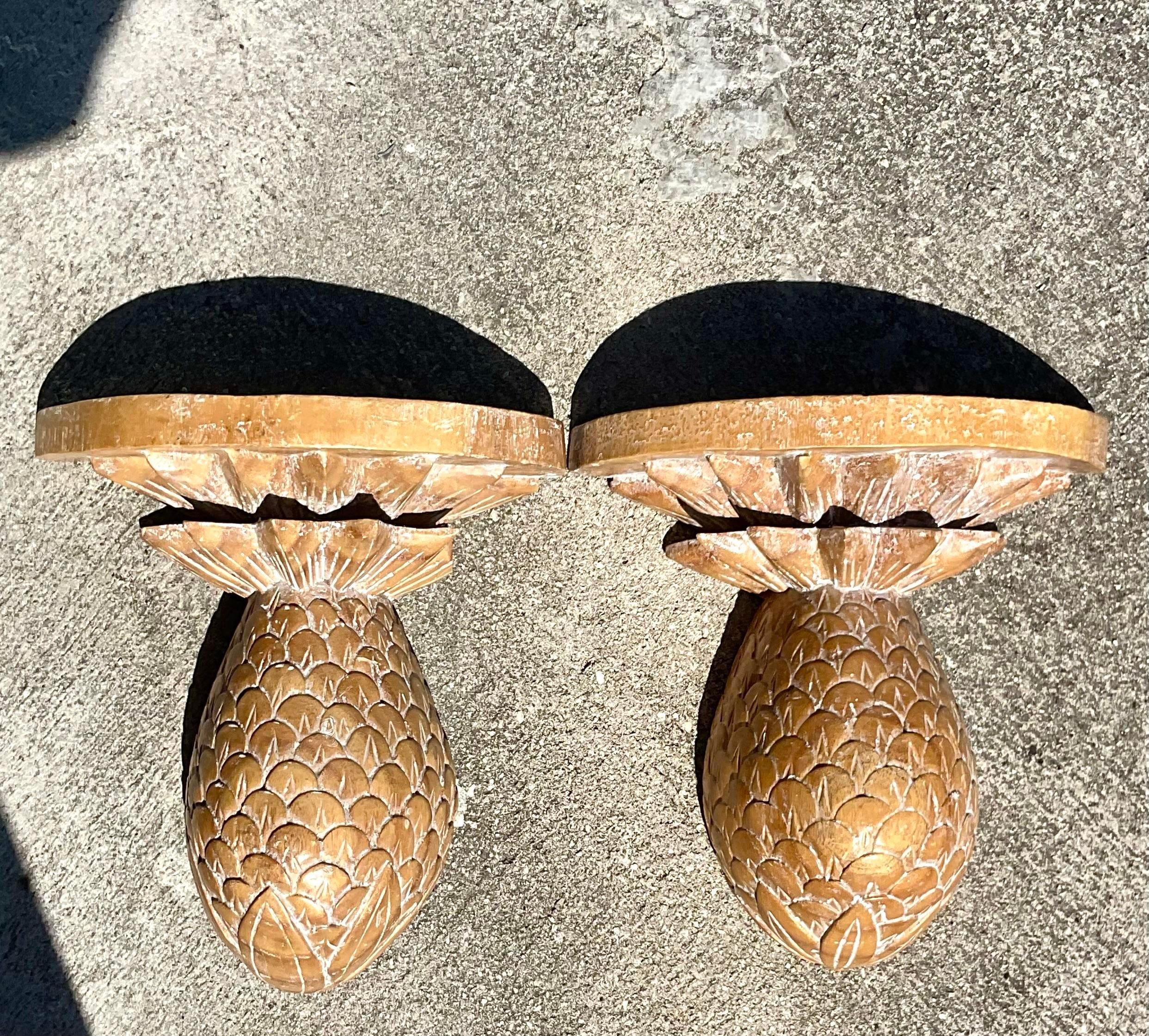 Vintage Regency Washed Wood Pineapple Brackets - a Pair In Good Condition For Sale In west palm beach, FL