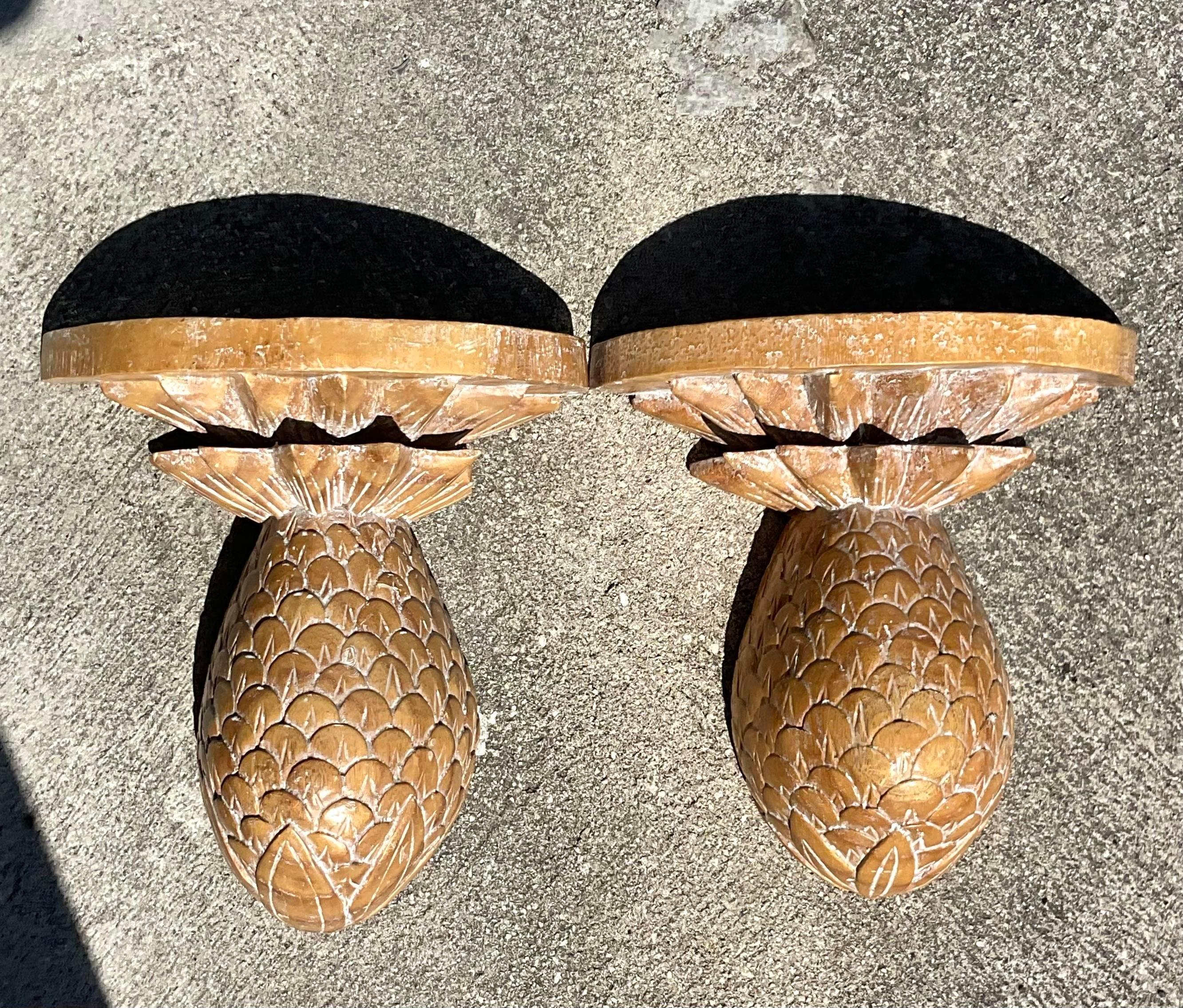 20th Century Vintage Regency Washed Wood Pineapple Brackets - a Pair For Sale