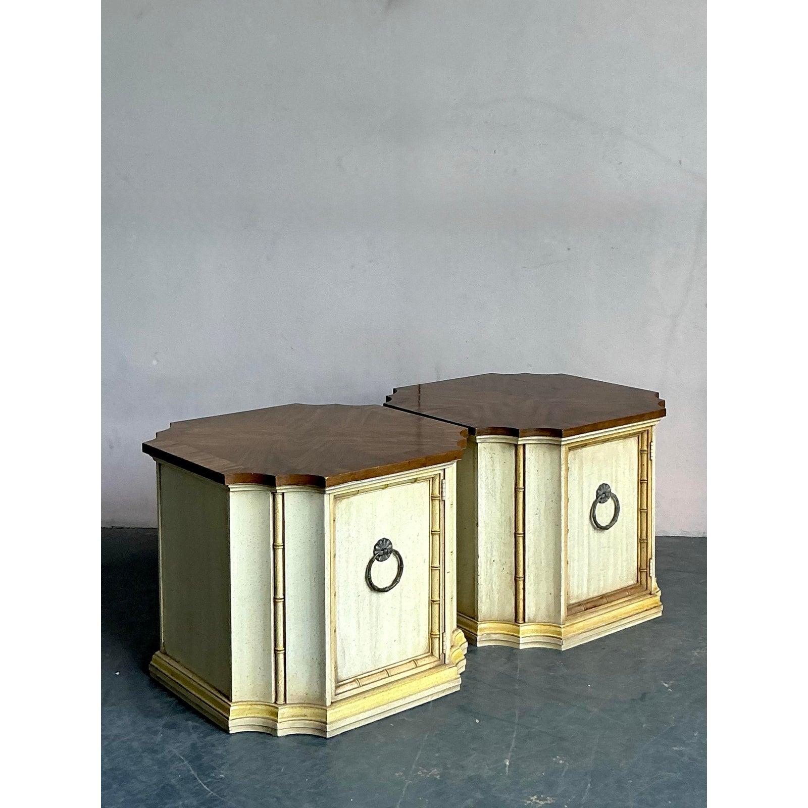 20th Century Vintage Regency Weiman Notched Side Tables - A Pair For Sale