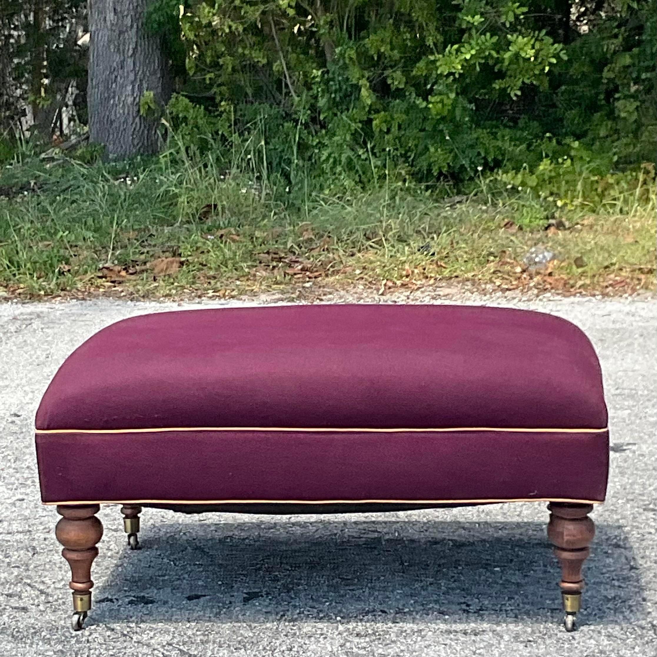 Vintage Regency Welted Ottoman In Good Condition For Sale In west palm beach, FL