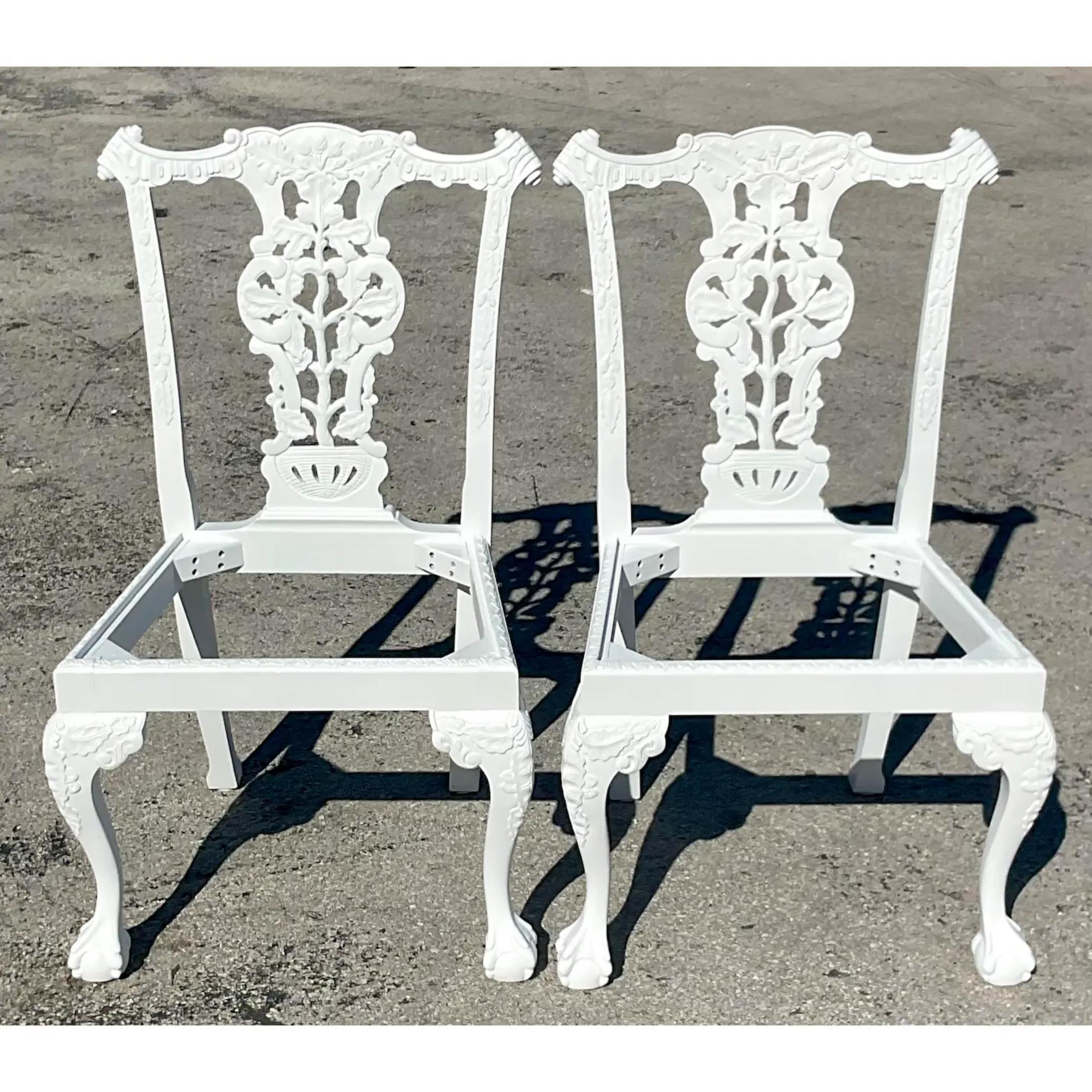 Vintage Regency White Ball and Claw Foot Carved Chippendale Chairs - a Pair For Sale 6