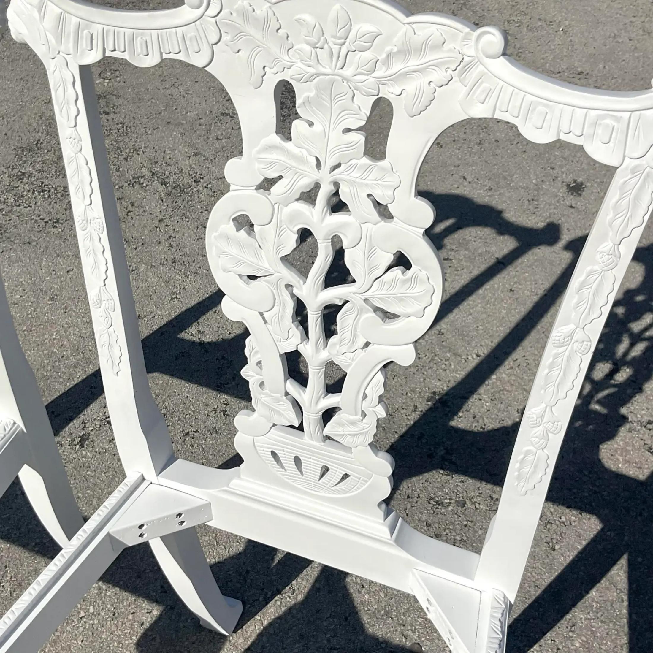 Paint Vintage Regency White Ball and Claw Foot Carved Chippendale Chairs - a Pair For Sale