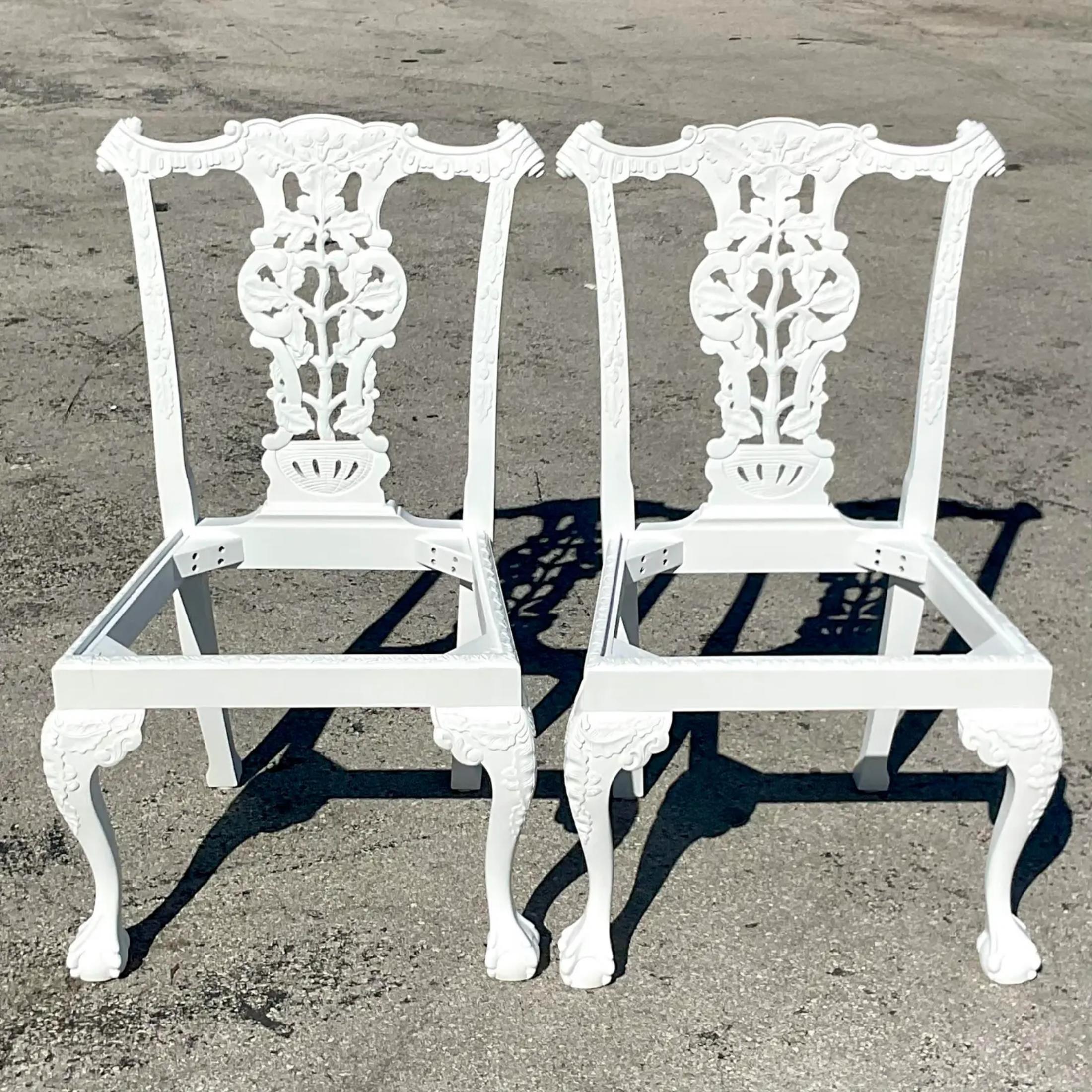 Vintage Regency White Ball and Claw Foot Carved Chippendale Chairs - a Pair For Sale 2
