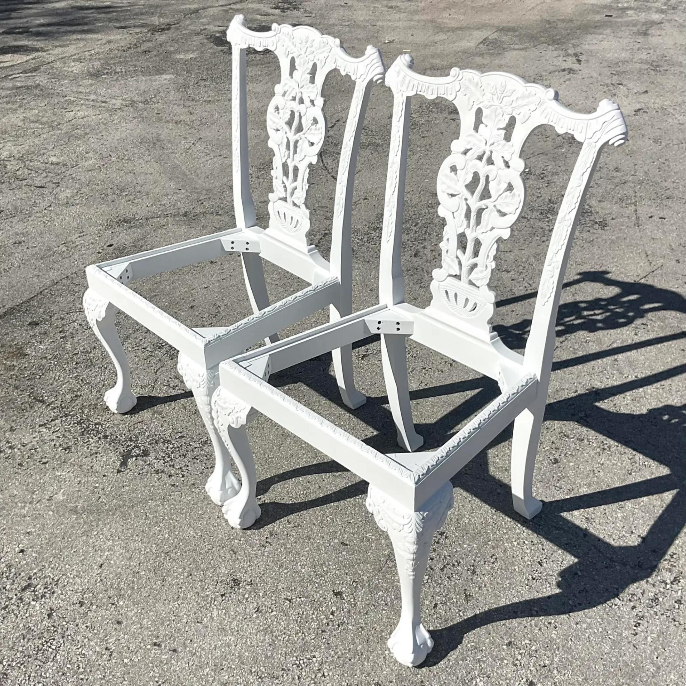 Vintage Regency White Ball and Claw Foot Carved Chippendale Chairs - a Pair For Sale 3