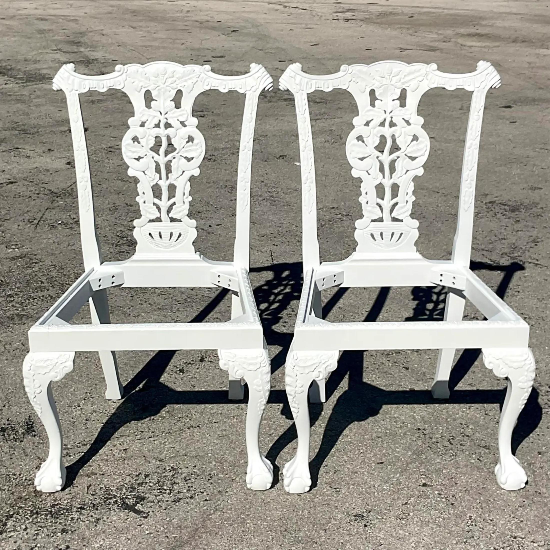 Vintage Regency White Ball and Claw Foot Carved Chippendale Chairs - a Pair For Sale 4