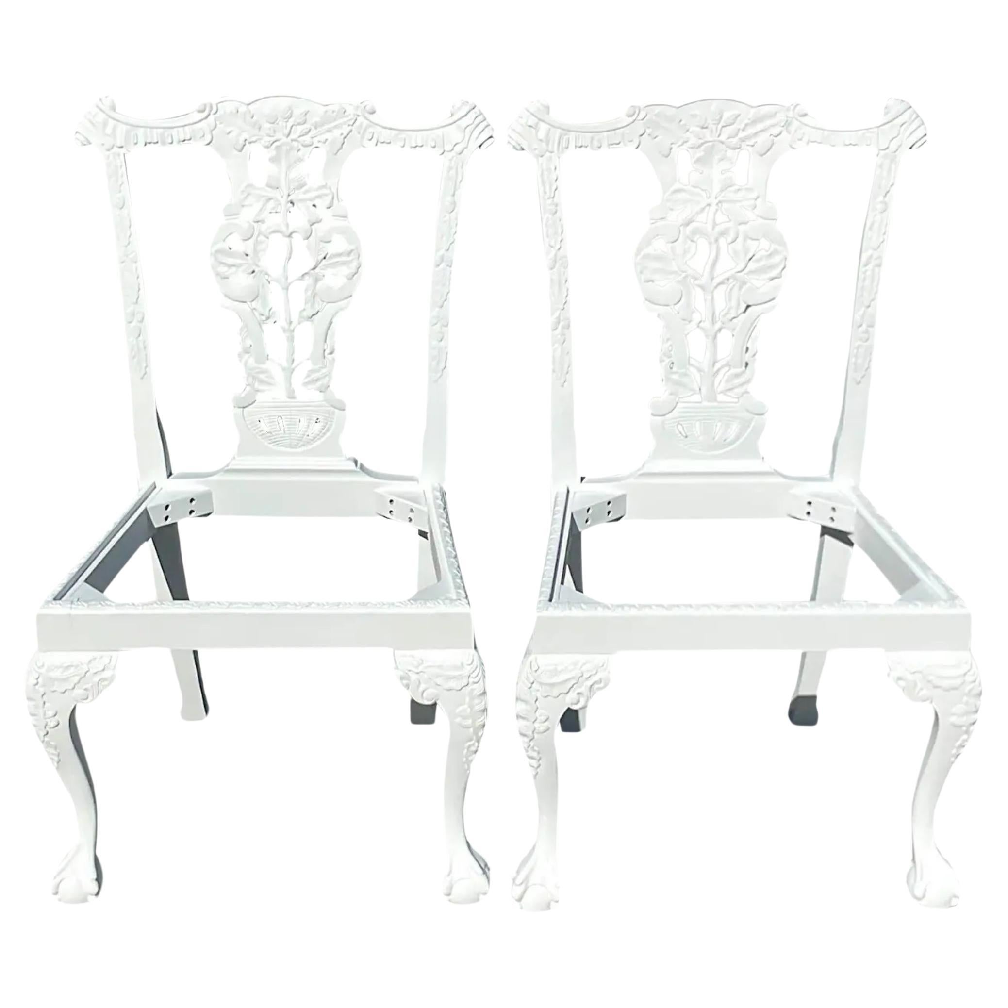 Vintage Regency White Ball and Claw Foot Carved Chippendale Chairs - a Pair For Sale