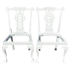 Vintage Regency White Ball and Claw Foot Carved Chippendale Chairs - a Pair