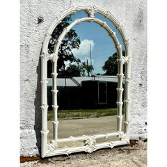 Vintage Regency White Lacquered Arch Mirror After Serge Roche
