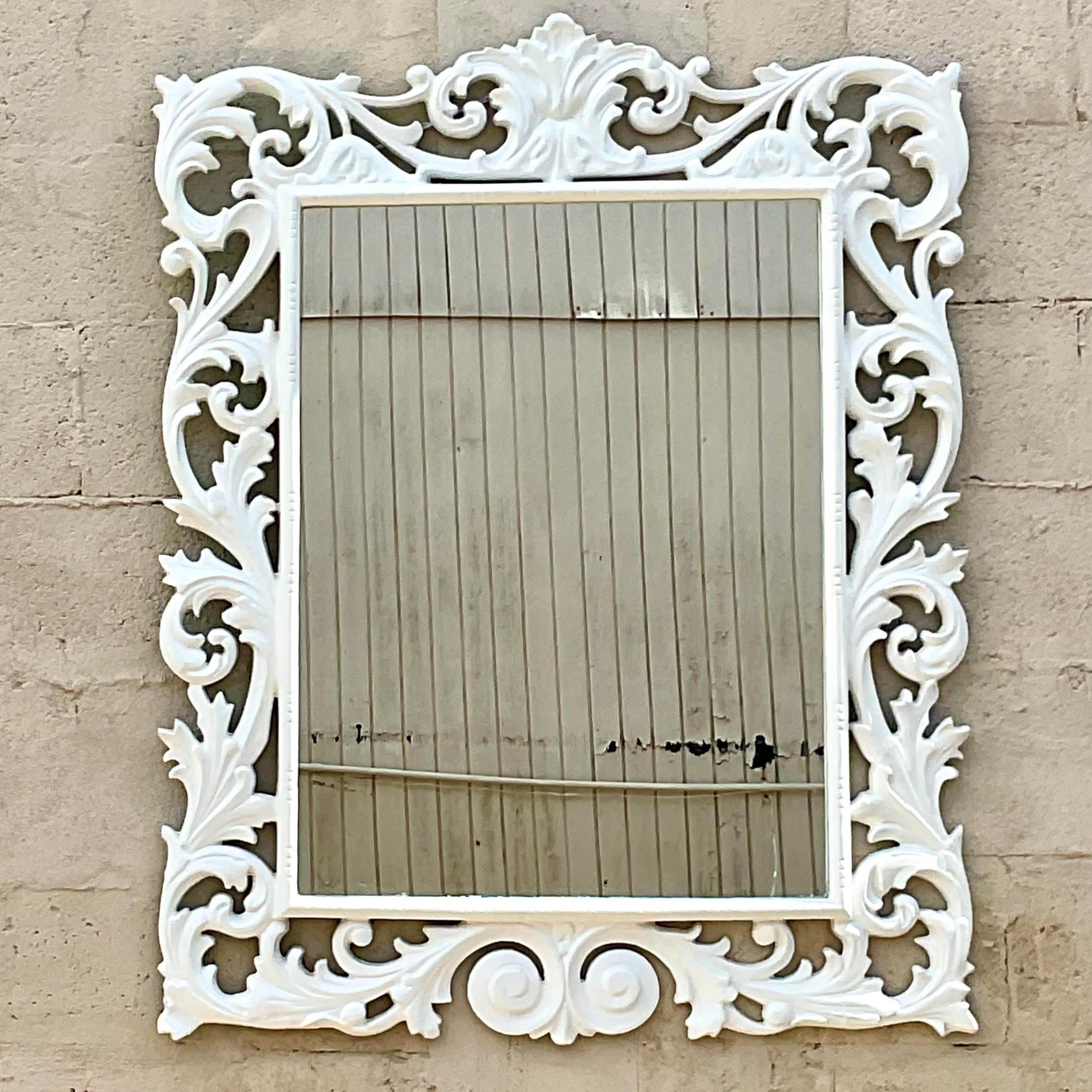 Vintage Regency White Lacquered Mirror In Good Condition For Sale In west palm beach, FL