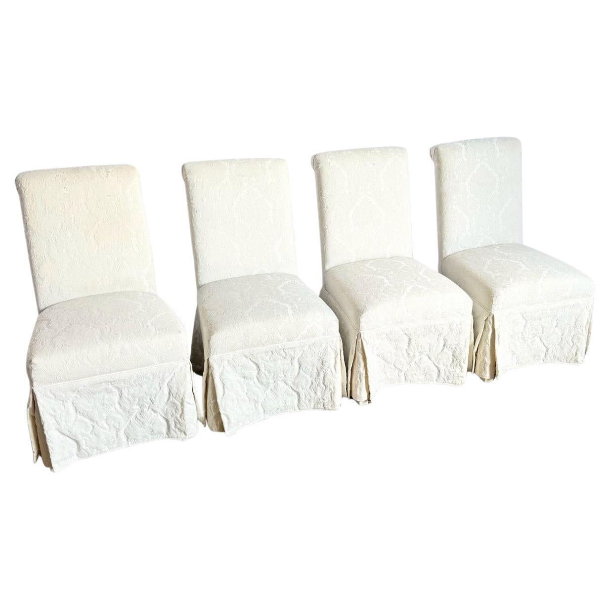 Vintage Regency White Skirted Parsons Dining Chairs- Set of 4