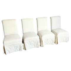 Vintage Regency White Skirted Parsons Dining Chairs- Set of 4