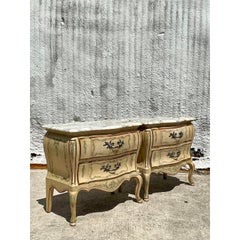 Vintage Regency Widdicomb Marble Top Nightstands - A Pair