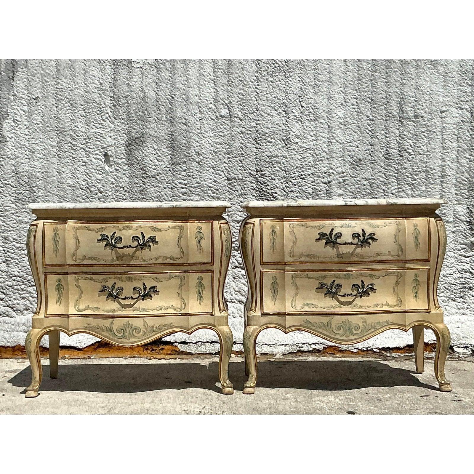 Hollywood Regency Vintage Regency Widdicomb Marble Top Nightstands - A Pair For Sale