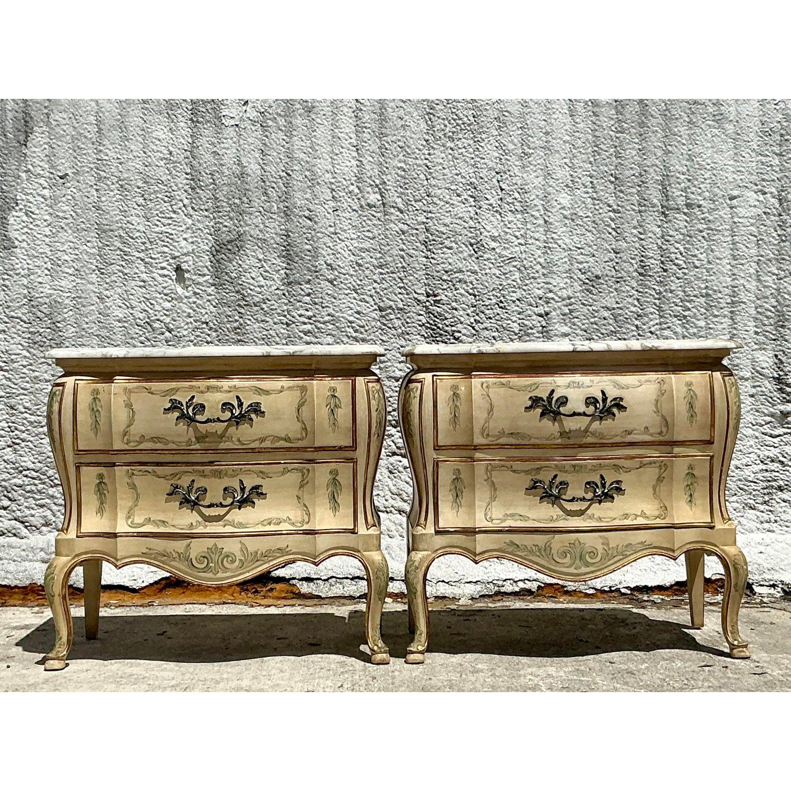 American Vintage Regency Widdicomb Marble Top Nightstands - A Pair For Sale