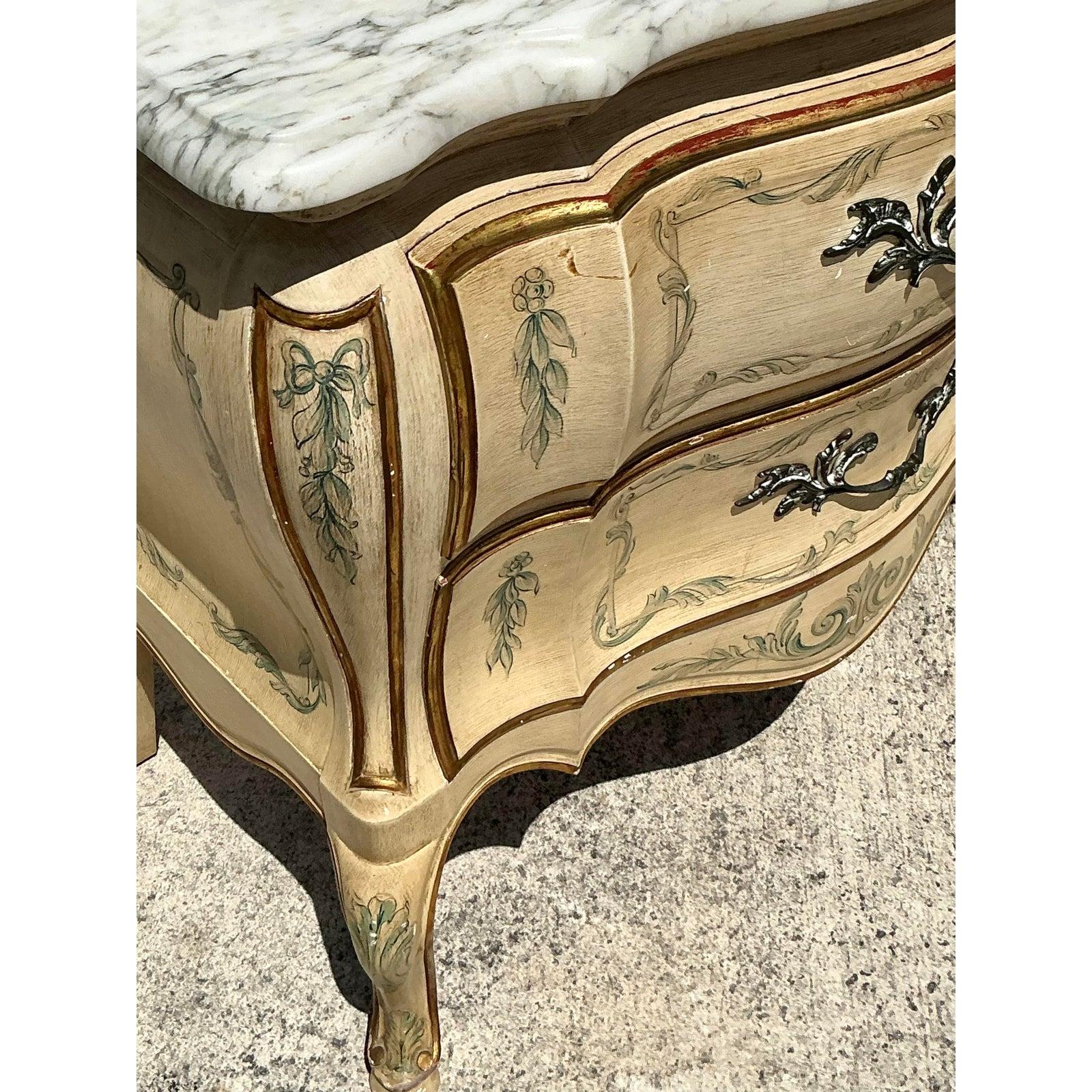 Vintage Regency Widdicomb Marble Top Nightstands - A Pair In Good Condition For Sale In west palm beach, FL