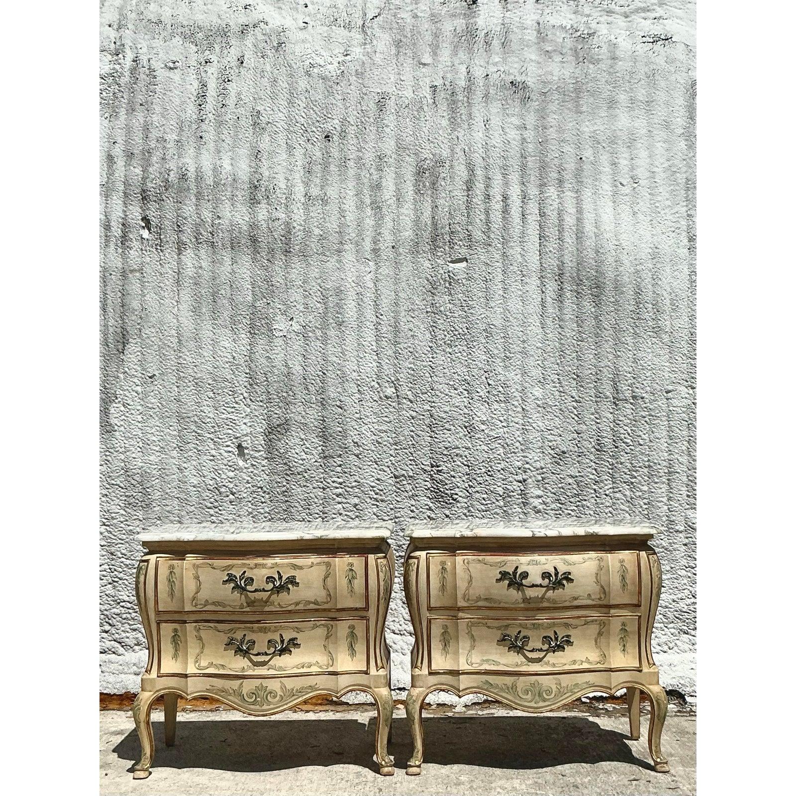 20th Century Vintage Regency Widdicomb Marble Top Nightstands - A Pair For Sale