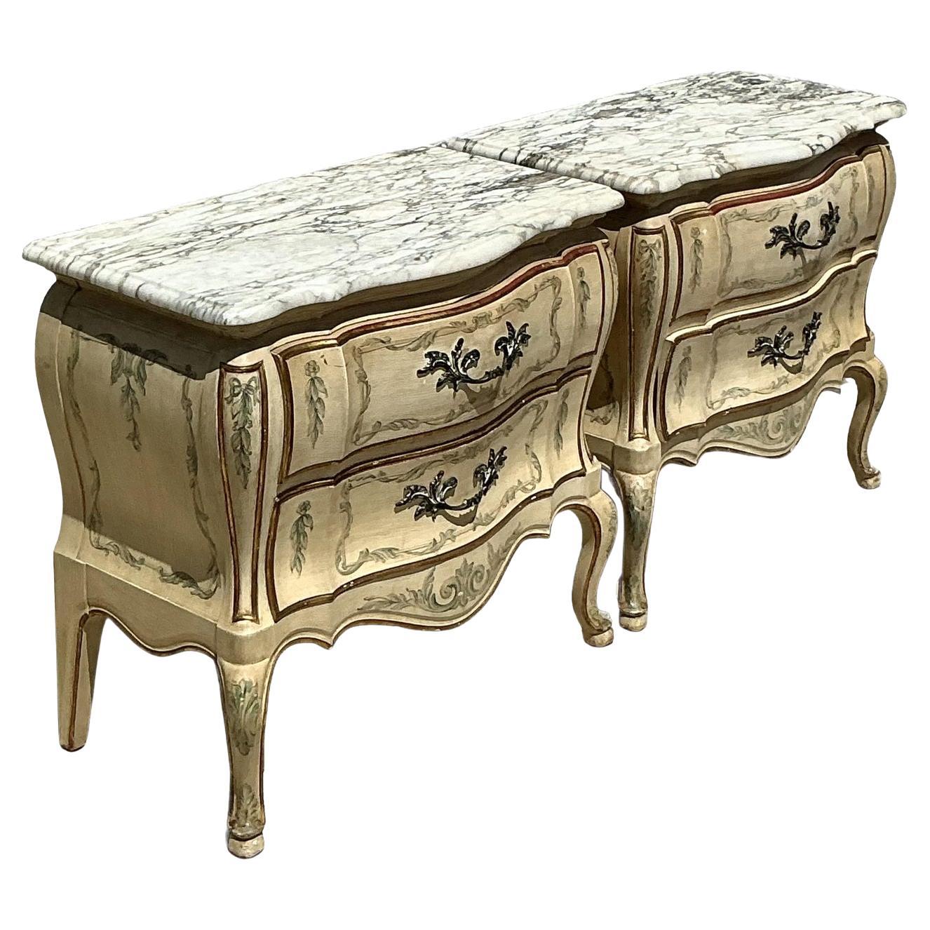 Vintage Regency Widdicomb Marble Top Nightstands - A Pair