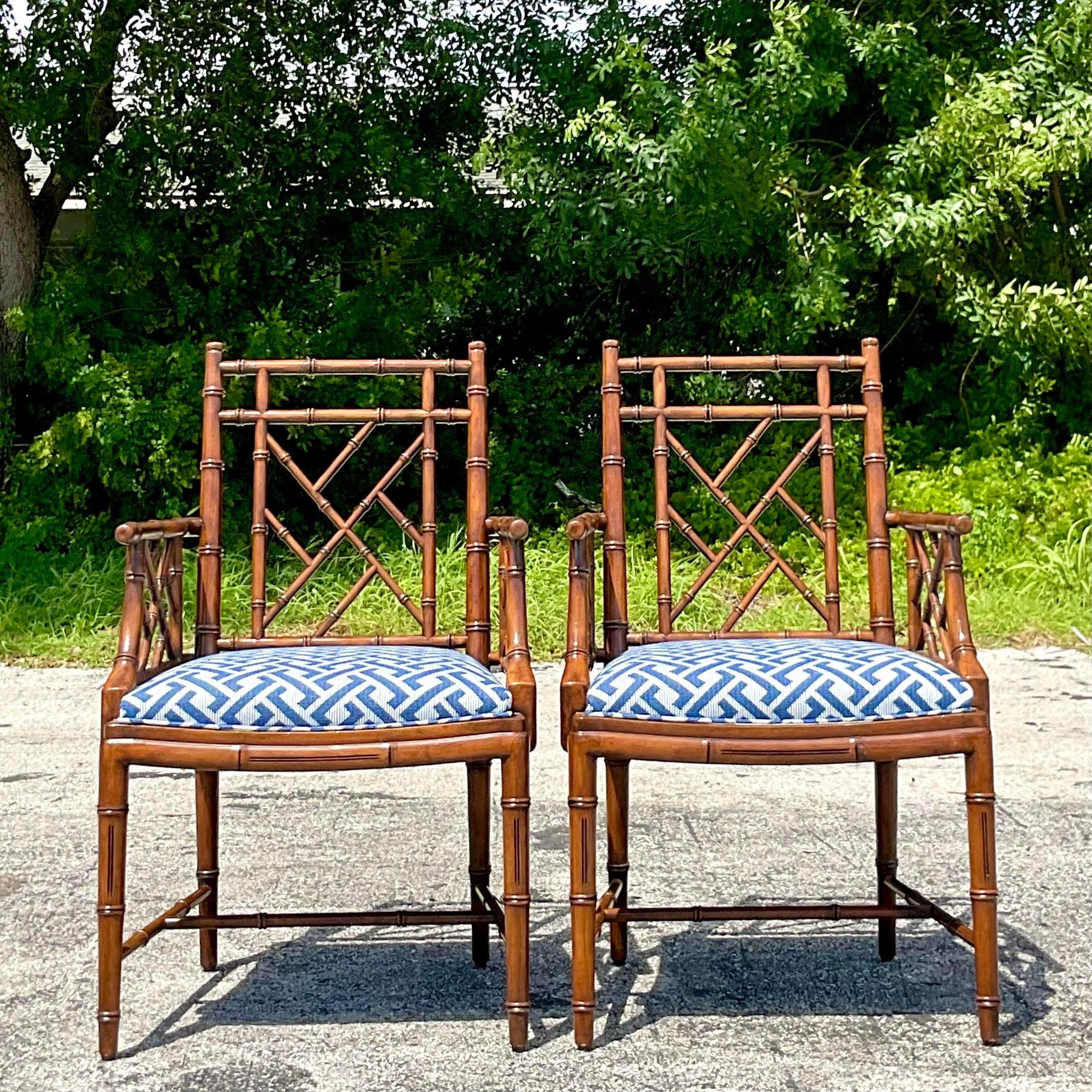 American Vintage Regency William Switzer Chinese Chippendale Arm Chairs - a Pair
