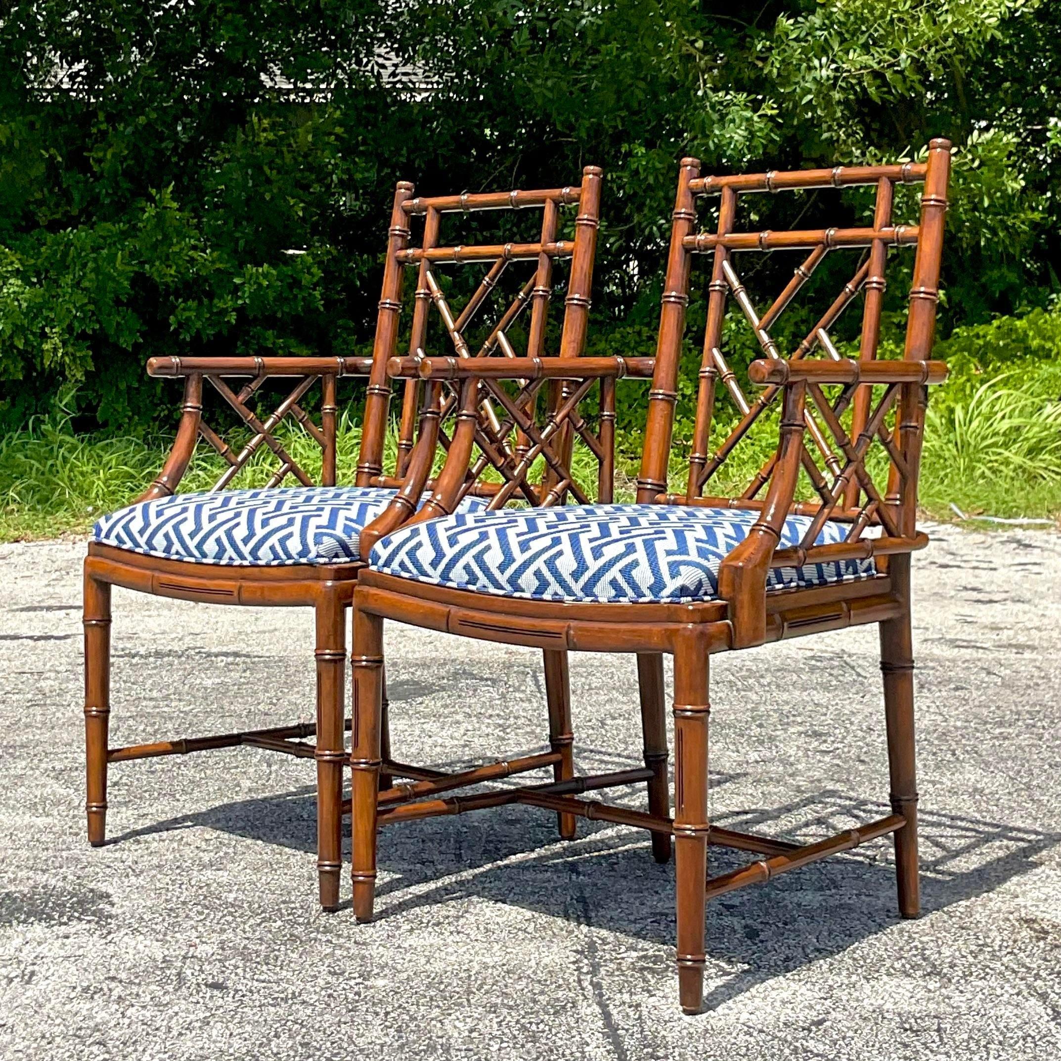 20th Century Vintage Regency William Switzer Chinese Chippendale Arm Chairs - a Pair For Sale