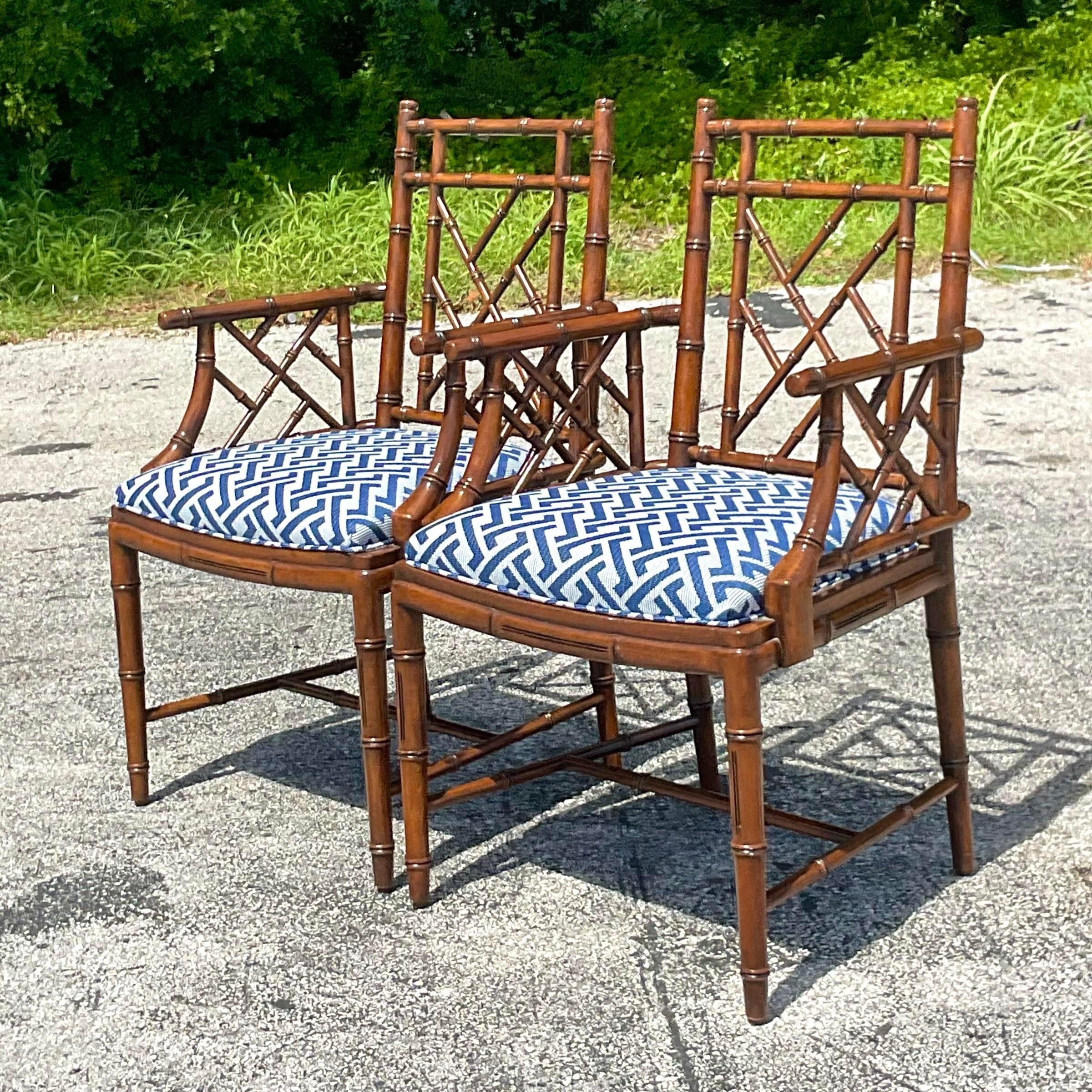 Vintage Regency William Switzer Chinese Chippendale Arm Chairs - a Pair For Sale 1