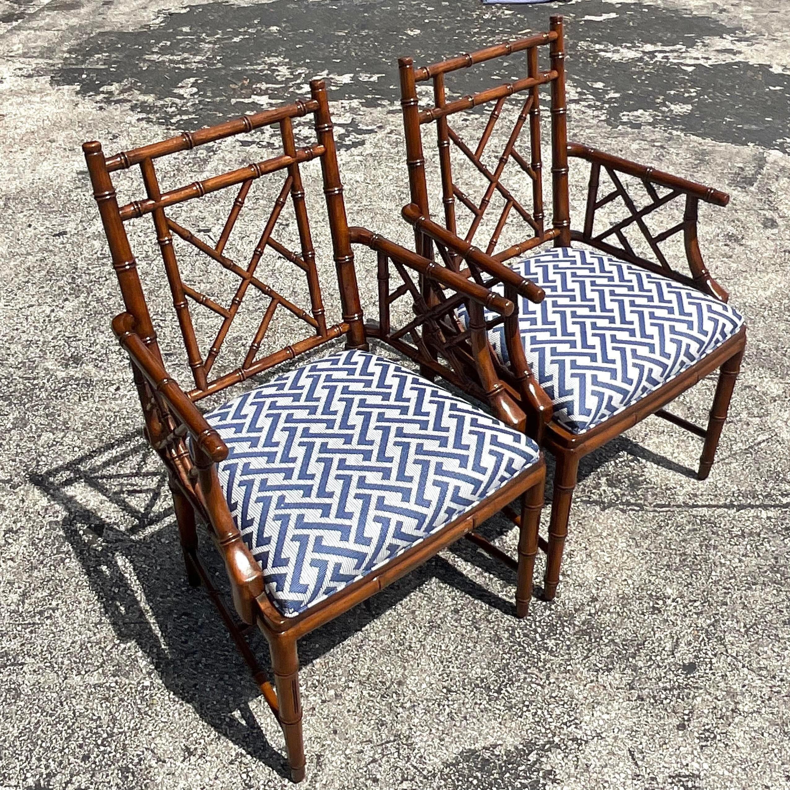 Vintage Regency William Switzer Chinese Chippendale Arm Chairs - a Pair For Sale 2