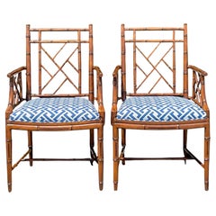 Retro Regency William Switzer Chinese Chippendale Arm Chairs - a Pair
