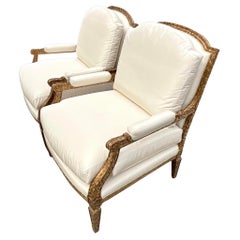 Paire de fauteuils bergères dorés William Switzer Regency vintage