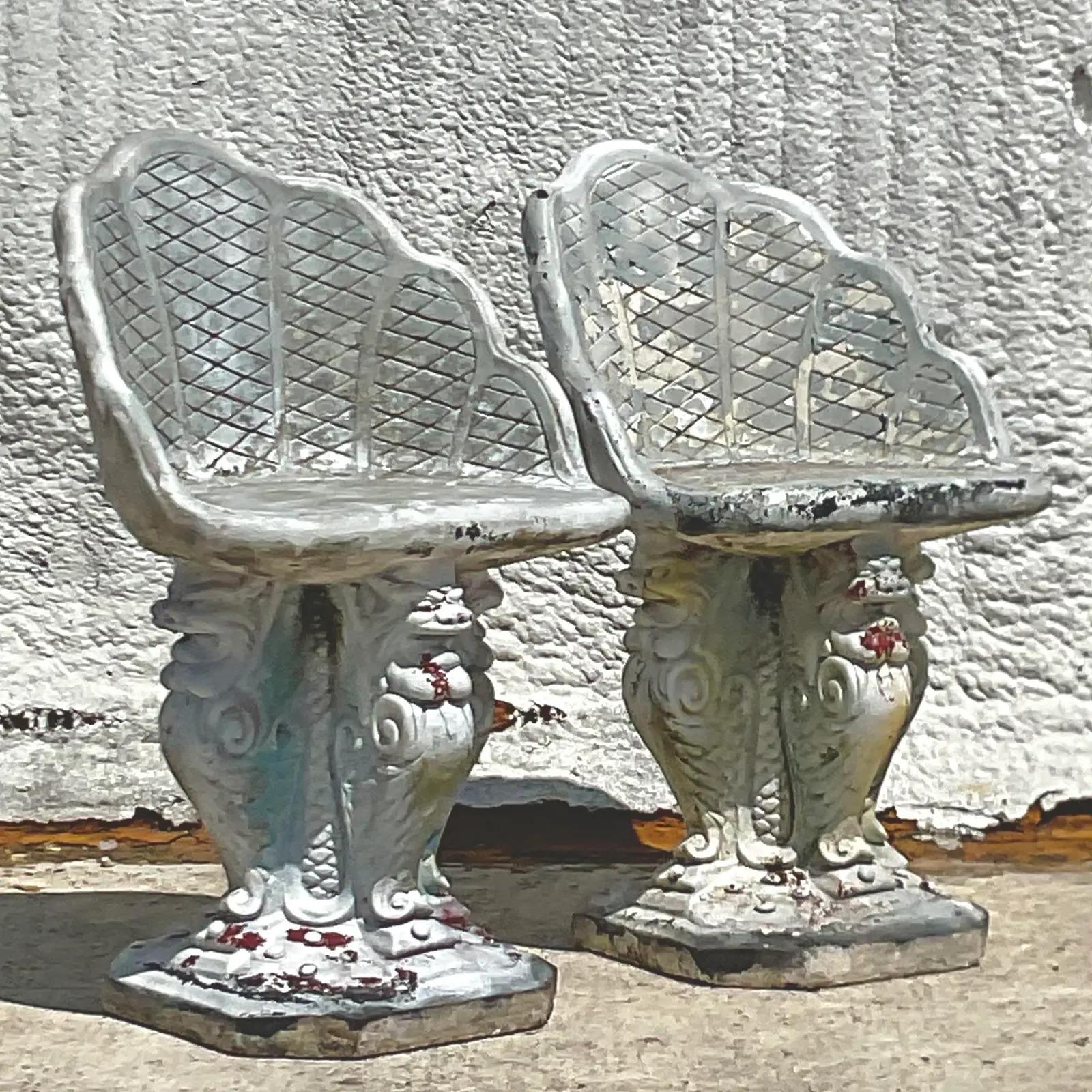 Vintage Regency Winged Griffin Concrete Grotto Chairs, a Pair In Good Condition In west palm beach, FL