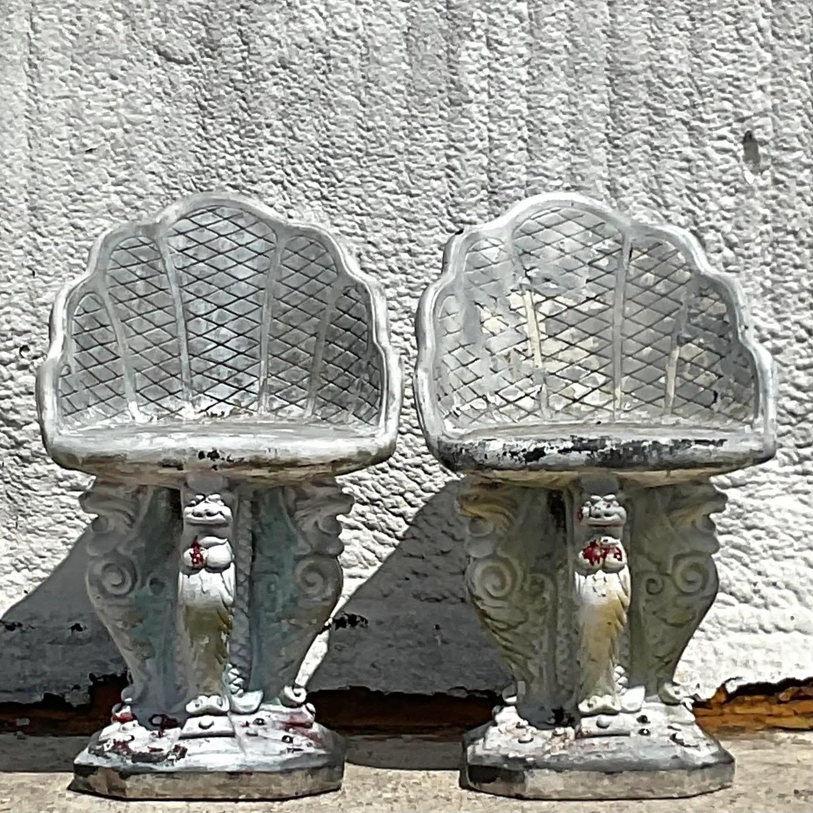 Vintage Regency Winged Griffin Concrete Grotto Chairs, a Pair 1