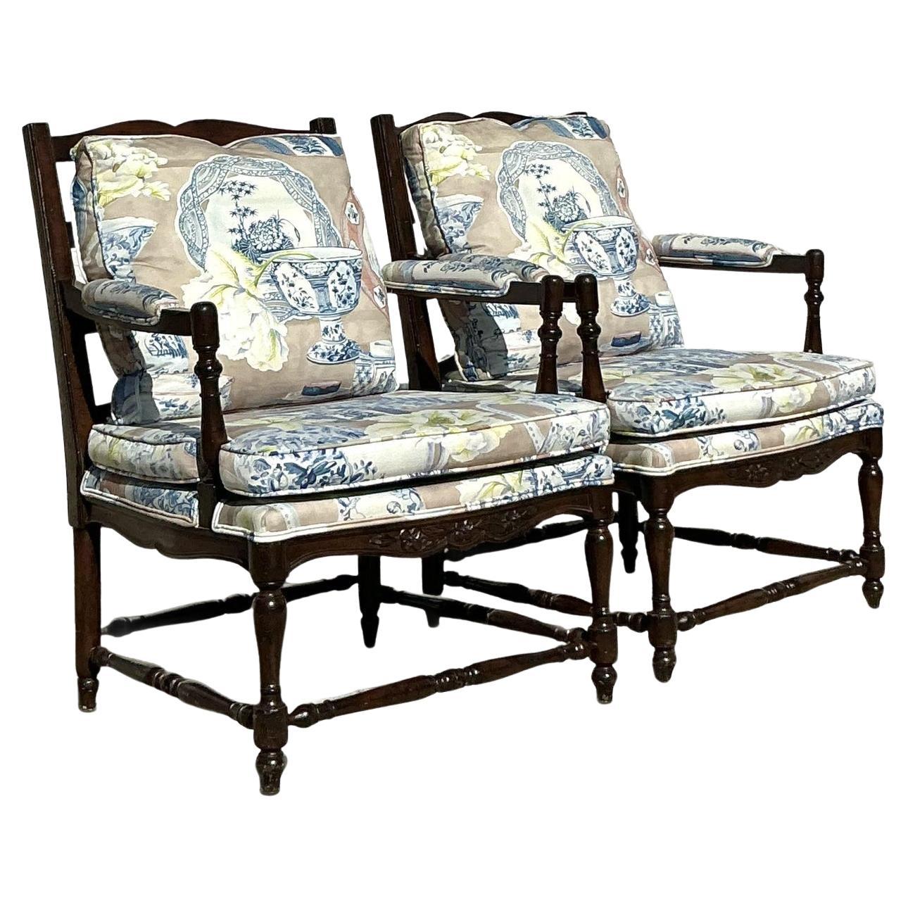 Vintage Regency Wood a Frame Chairs - A Pair
