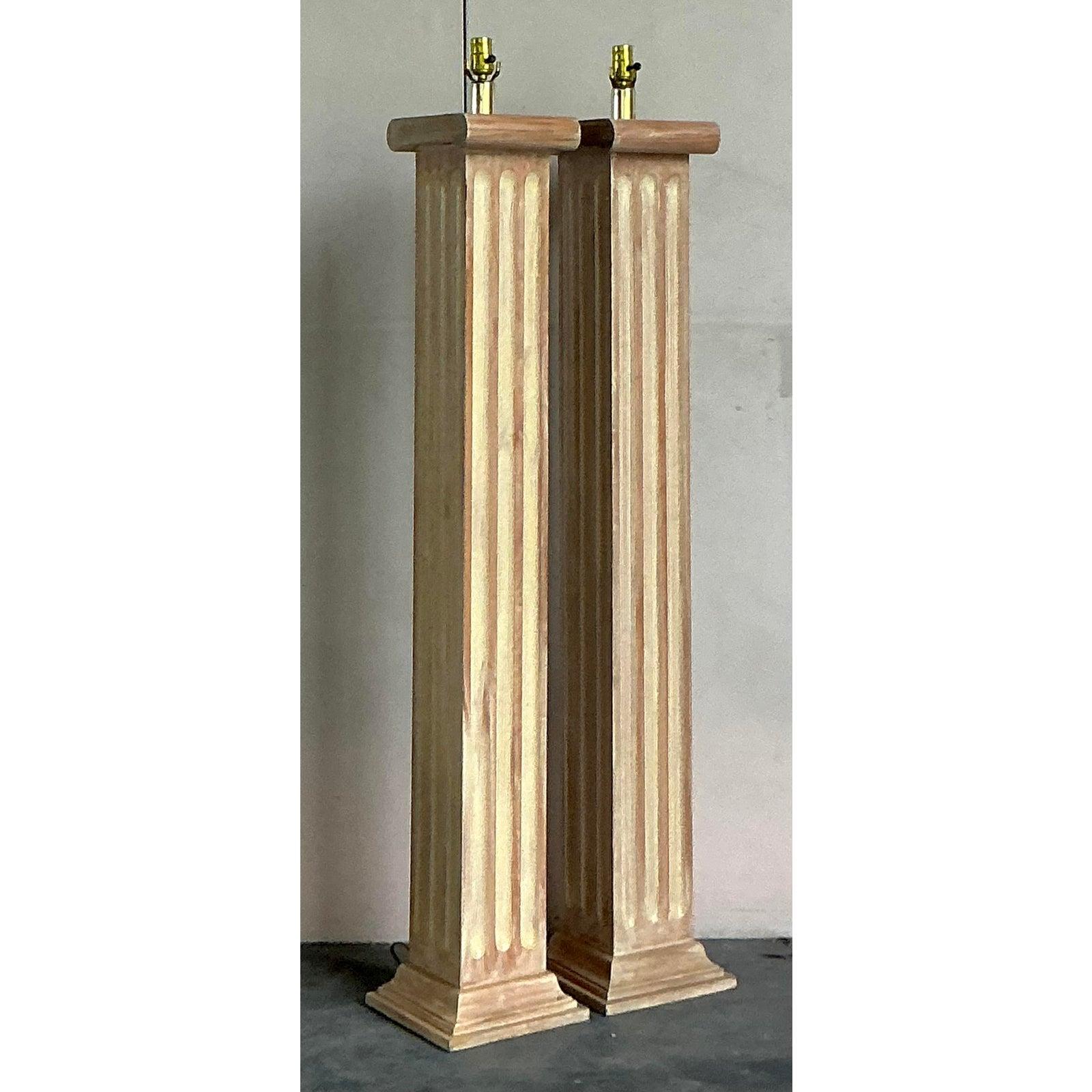 American Vintage Regency Wooden Column Floor Lamps - A Pair For Sale