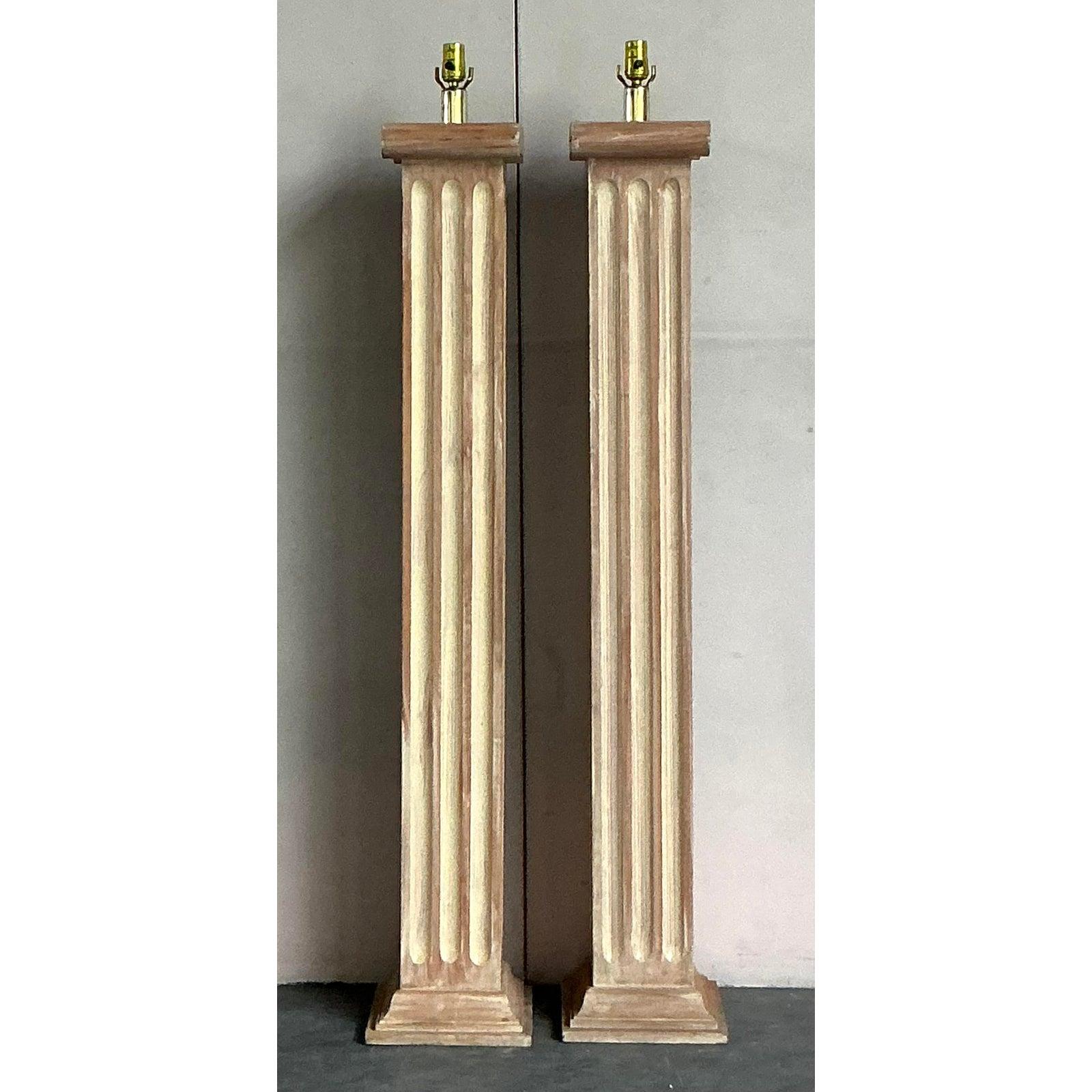 20th Century Vintage Regency Wooden Column Floor Lamps - A Pair For Sale