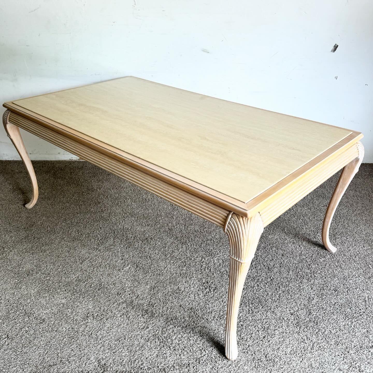 Table de salle à manger Regency vintage en bois avec plateau en travertin en vente 2