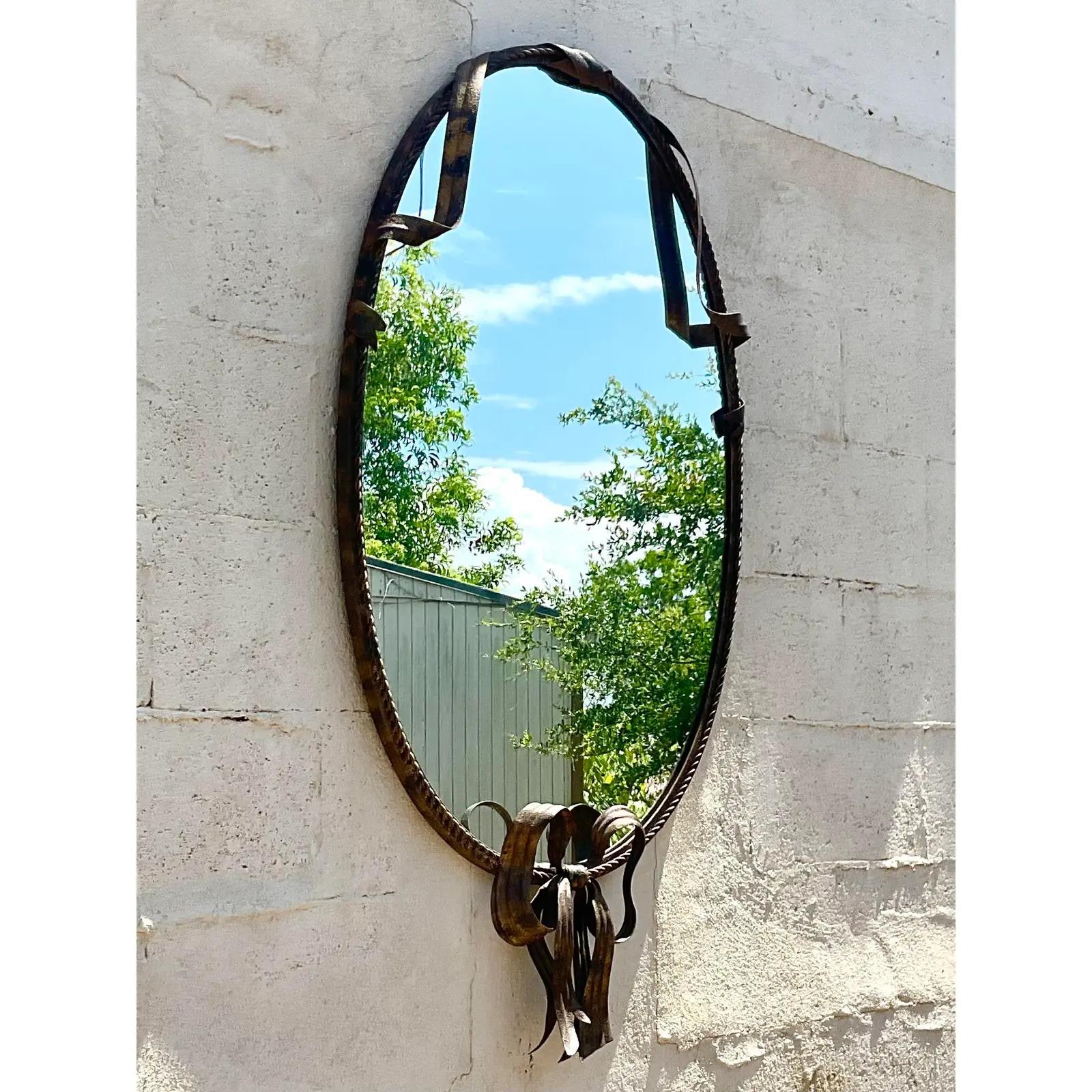 Vintage Regency Wrapped Bow Wall Mirror In Good Condition In west palm beach, FL