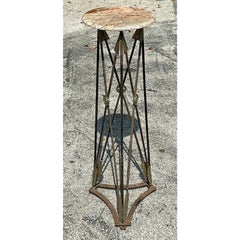 Vintage Regency Wrought Iron and Brass Arrow Pedestal