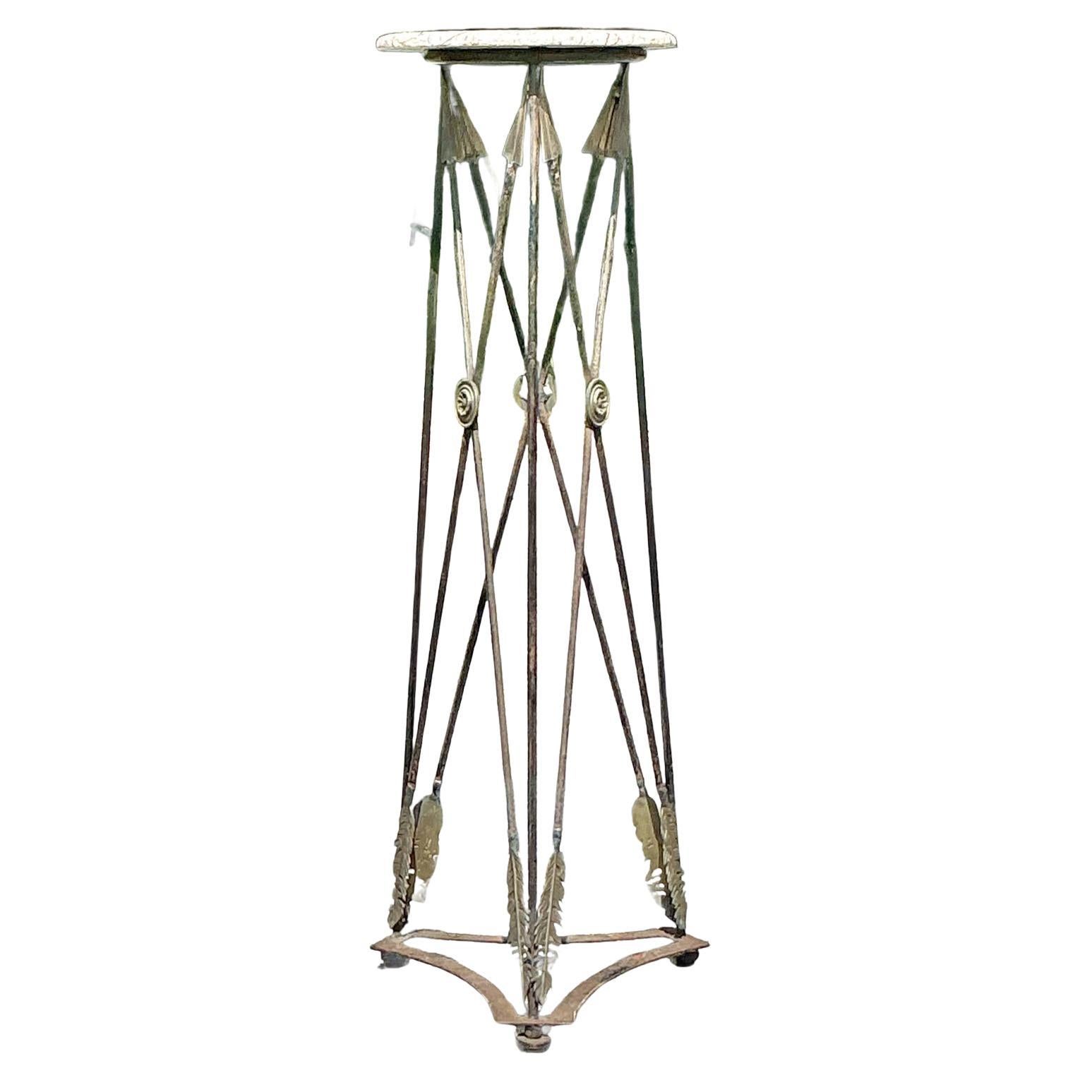 Vintage Regency Wrought Iron and Brass Arrow Pedestal