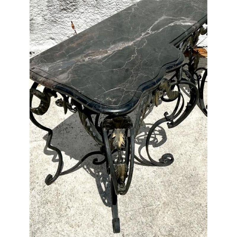 American Vintage Regency Wrought Iron and Marble Console Table For Sale