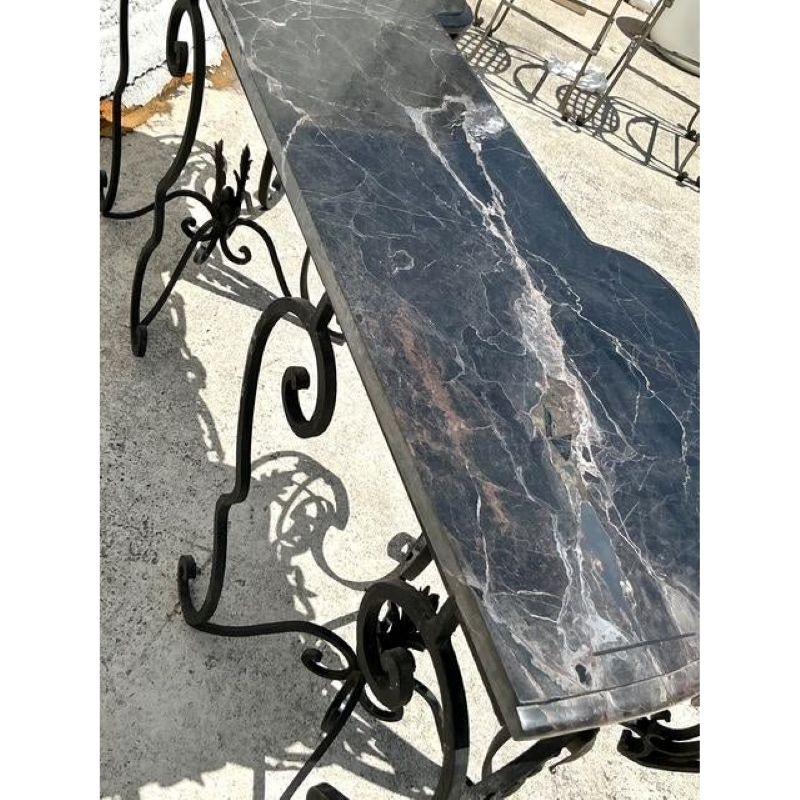 Vintage Regency Wrought Iron and Marble Console Table For Sale 1