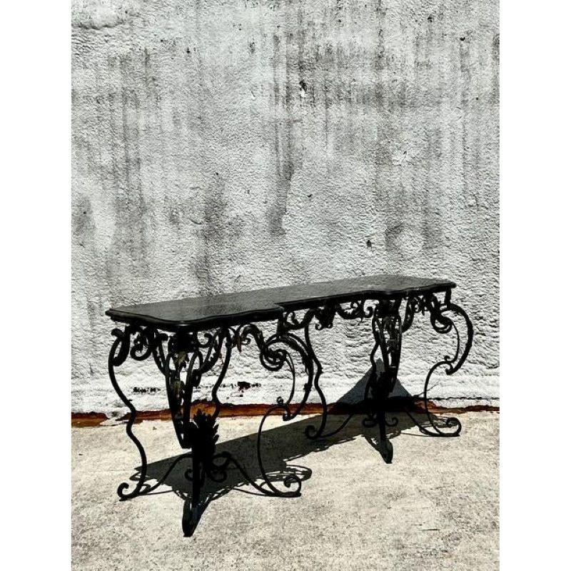 Vintage Regency Wrought Iron and Marble Console Table For Sale 2