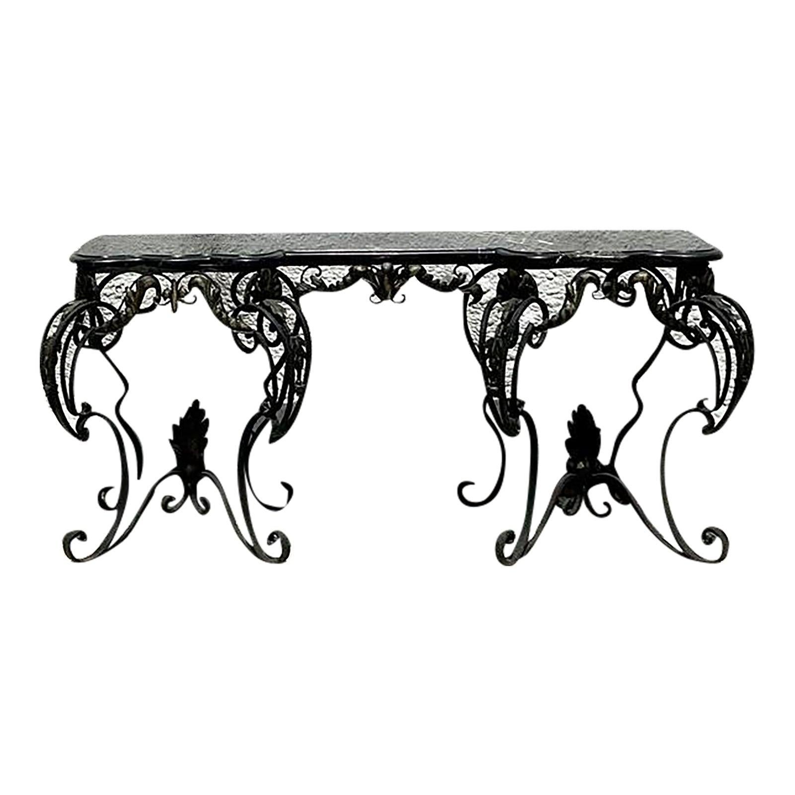 Vintage Regency Wrought Iron and Marble Console Table For Sale 3