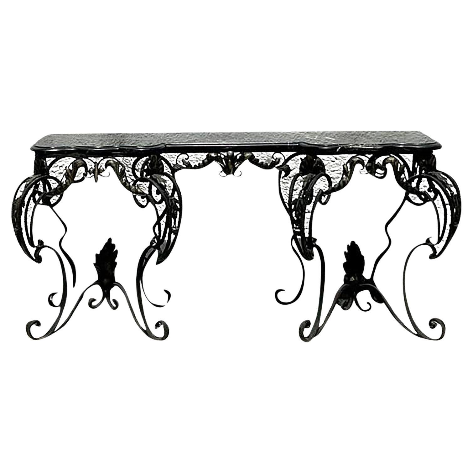 Vintage Regency Wrought Iron and Marble Console Table For Sale