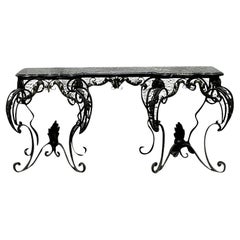 Vintage Regency Wrought Iron and Marble Console Table