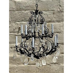 Vintage Regency Wrought Iron and Rock Crystal Chandelier