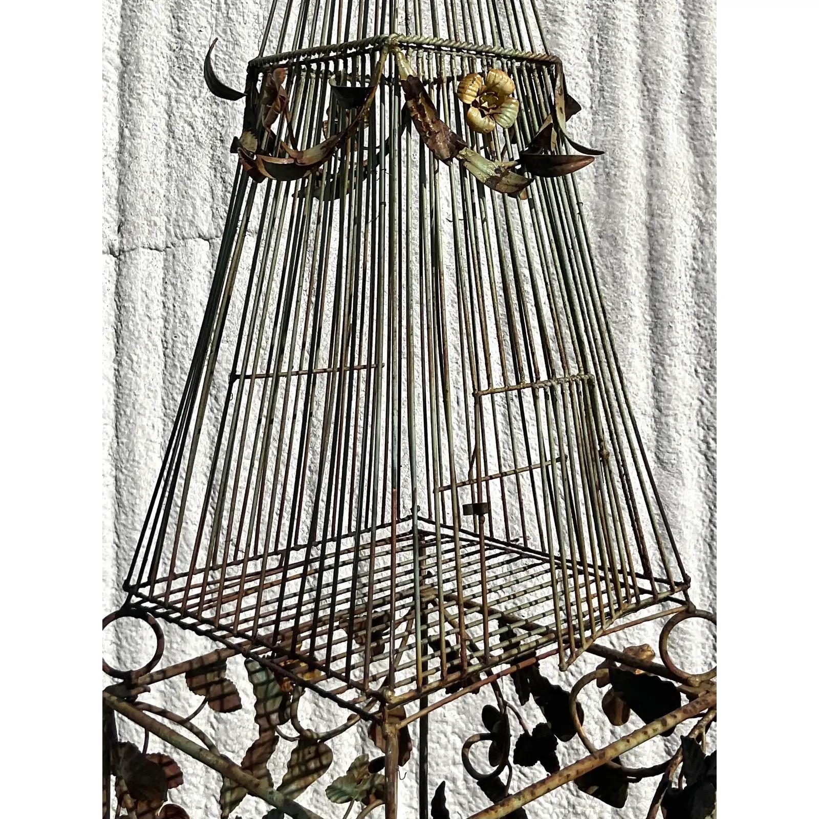 North American Vintage Regency Wrought Iron Birdcage For Sale