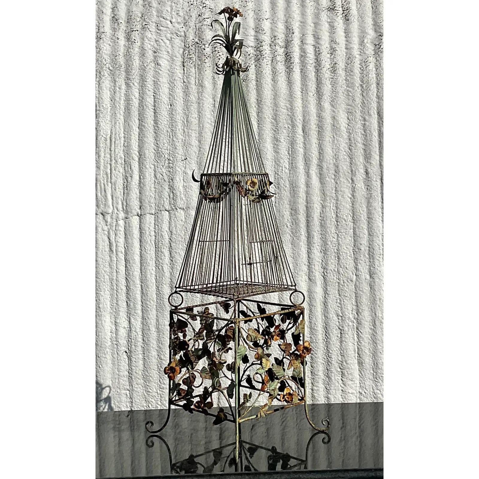 20th Century Vintage Regency Wrought Iron Birdcage For Sale
