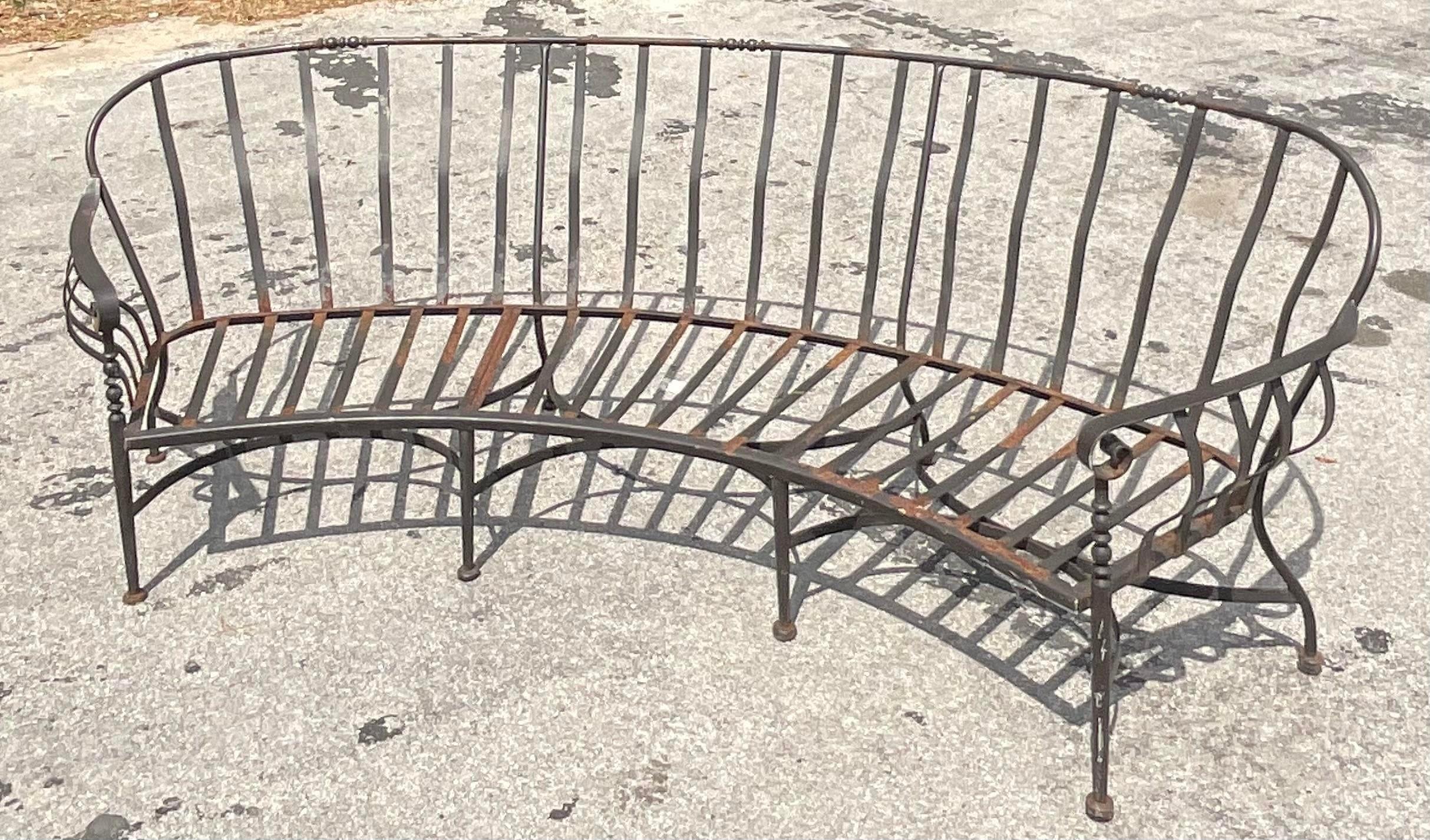 Vintage Regency Wrought Iron Curved Sofa 4